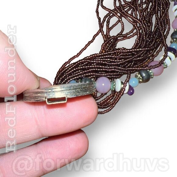 Vintage Choker Length Seed Bead Necklace with Mother Of Pearl Pendant - Picture 4 of 11